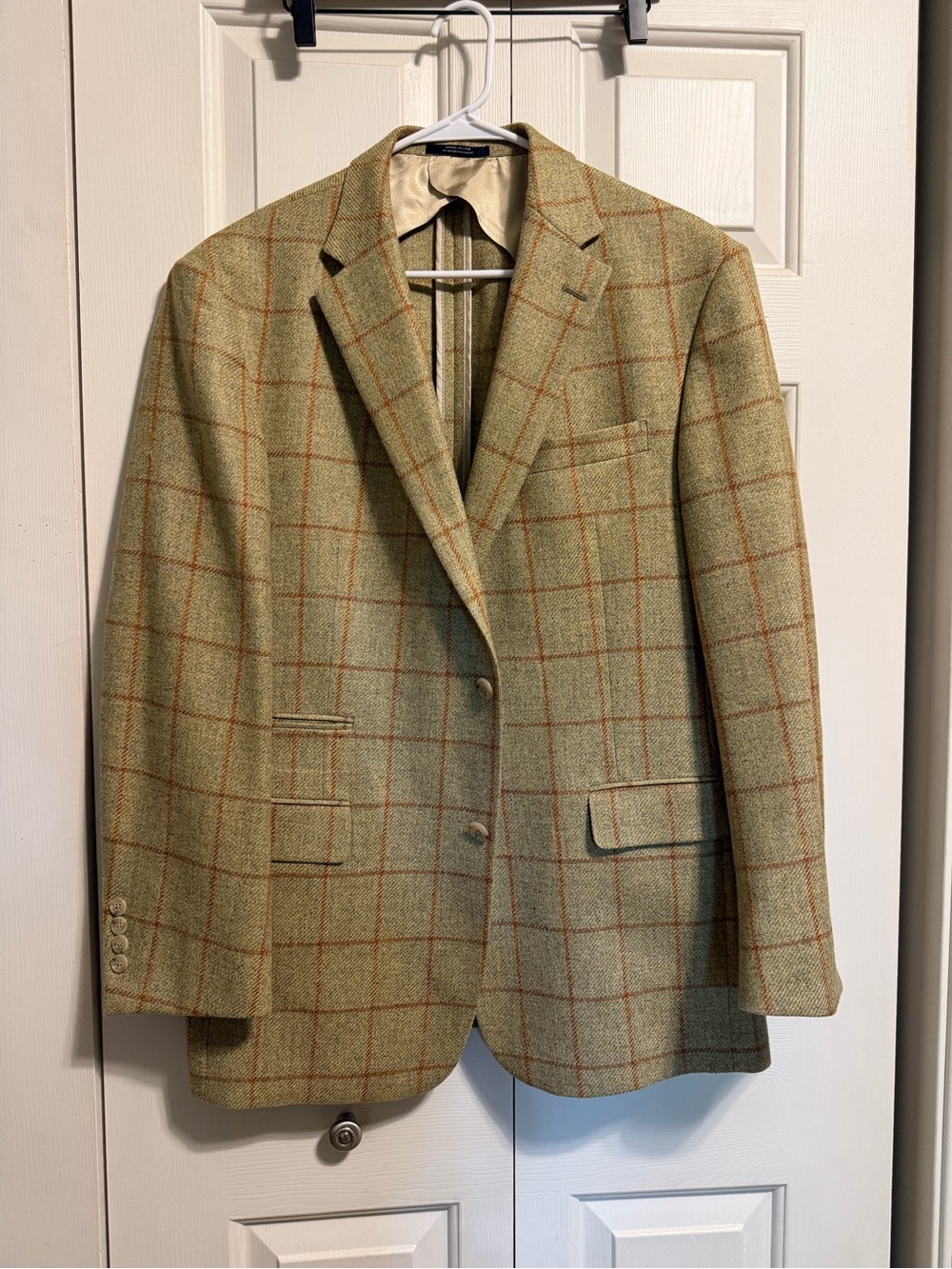 Austin Reed Olive Green Windowpane Wool Blazer with Rust Grid